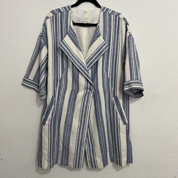 Elevenses Anthropologie North Channel Blue Striped Linen Blend Jacket Size S - Picture 2 of 14